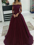 Off the Shoulder Long Sleeves Tulle Prom Dresses with Appliques LBQ1716